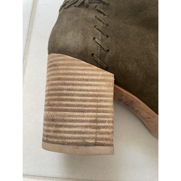 Stuart Weitzman Ankle Boots Wallawalla Suede Lace Up Tassels Green - Picture 4 of 16